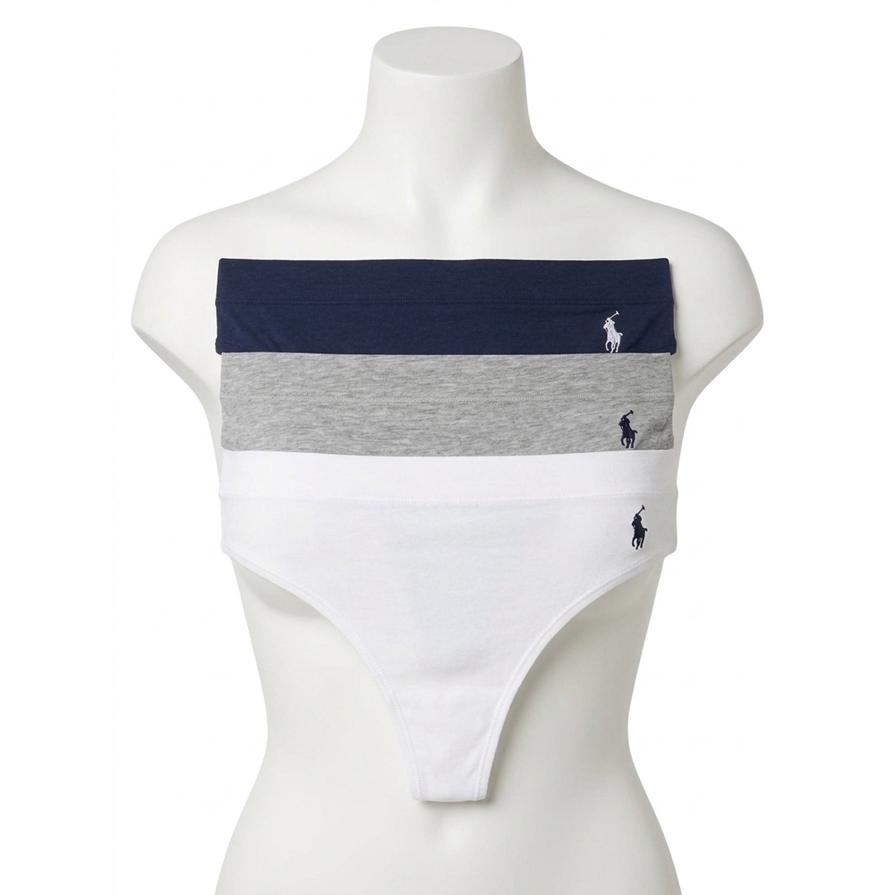 NEW POLO RALPH LAUREN women's high leg brief - 3-pack in white/grey/navy
